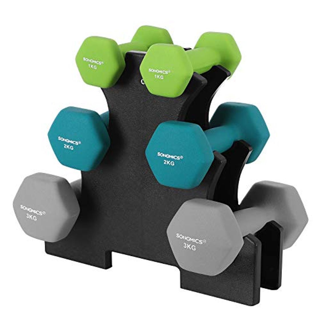 Fitness SONGMICS Juego de Mancuernas Hexagonales con Soporte - 2 x 1 kg