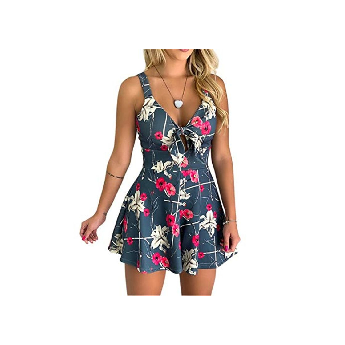 Social Fliegend Monos Mujer Cortos Estampados de Flores Vestido Jumpsuit Pantalone Corto de Verano Playa Strap Cuello V Mono Overall S