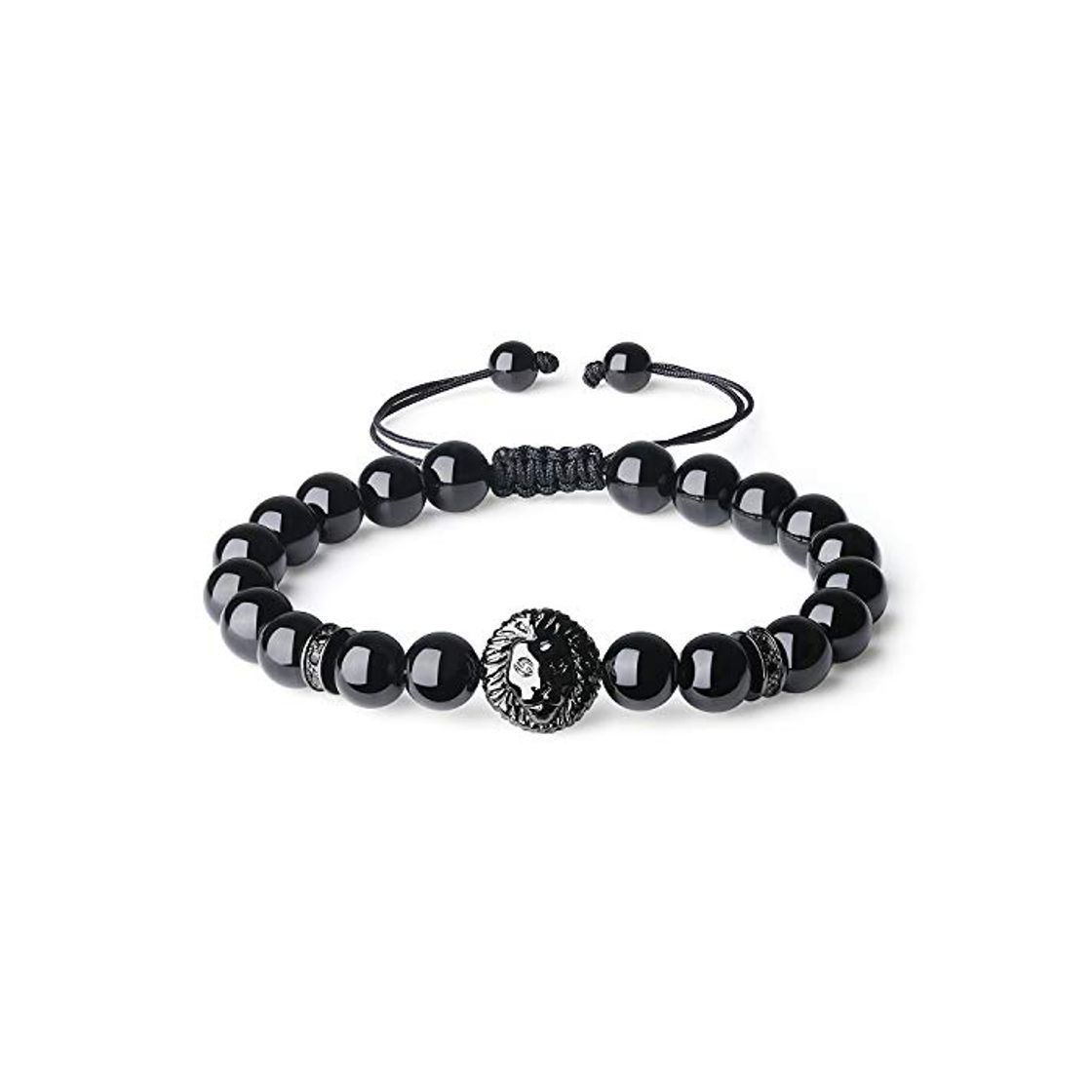 Fashion COAI Pulsera para Hombre de Turmalina Negra con Amuleto León