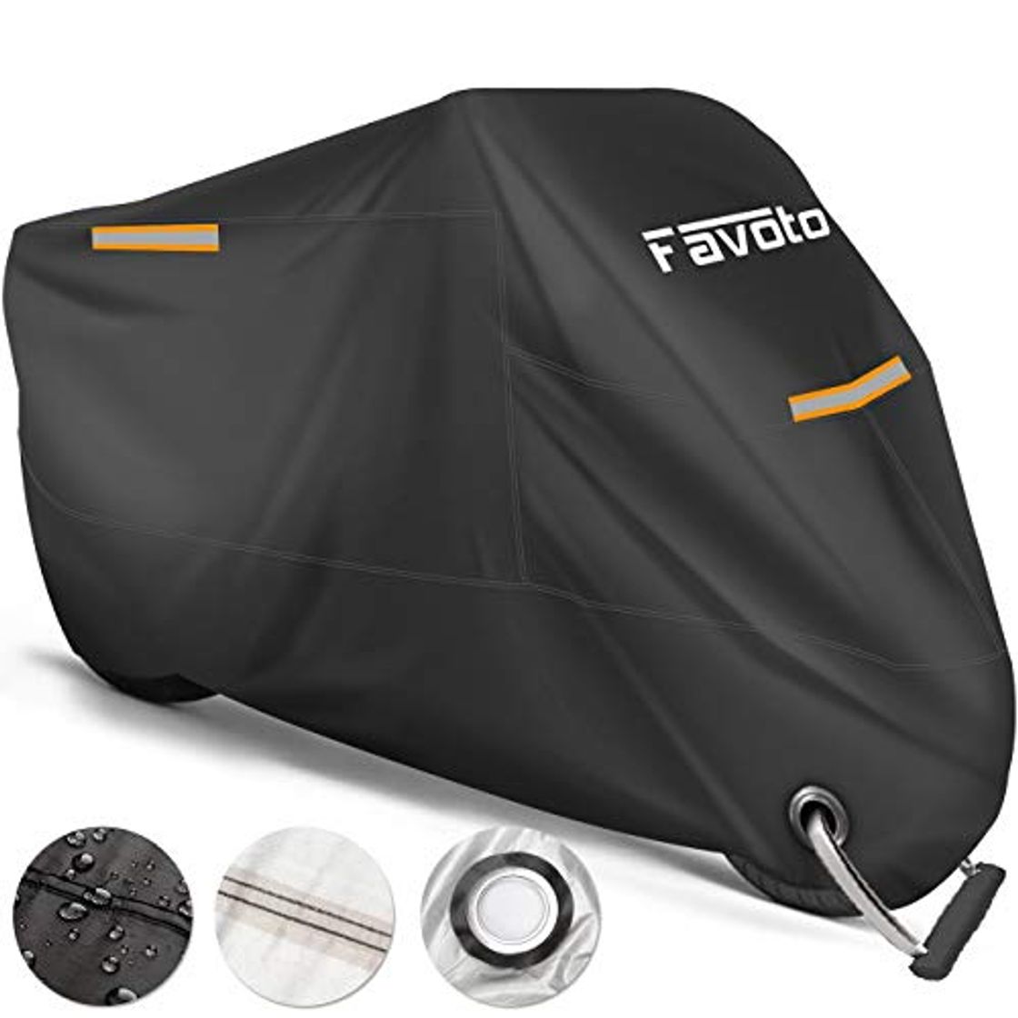 Social Favoto Funda para Moto Cubierta de la Motocicleta 210T Protectora Poliéster con Banda Reflectante a Prueba de UV Agua Lluvia Polvo Viento Nieve Excremento de Pájaro al Aire Libre XXL 245cm Negro