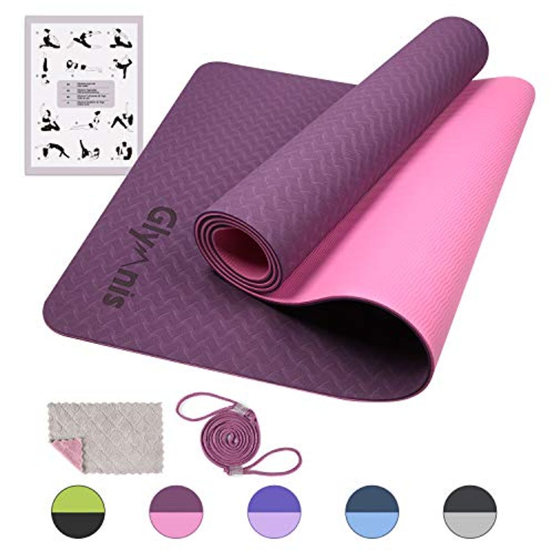 Social Glymnis Esterilla Yoga Antideslizante Colchoneta Yoga Esterilla Deporte Esterilla Pilates con Correa 183mm x 61mm x 6mm Rosa