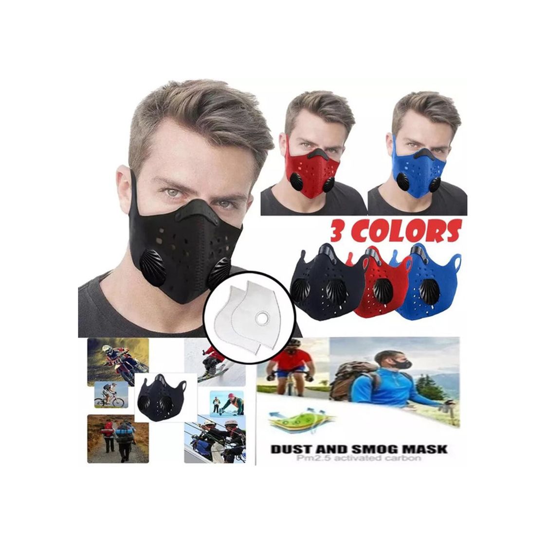 Social Máscara coronavírus válvula de respiração 1 pc 2 filtros 