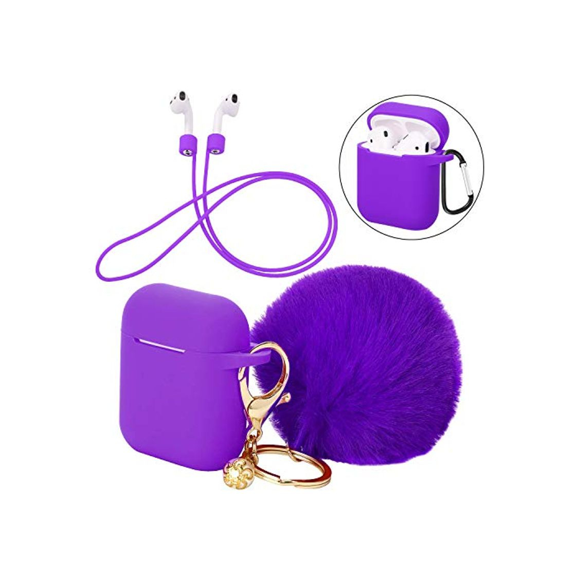 Product Funda protectora con llavero de bola de pompón compatible con AirPods funda