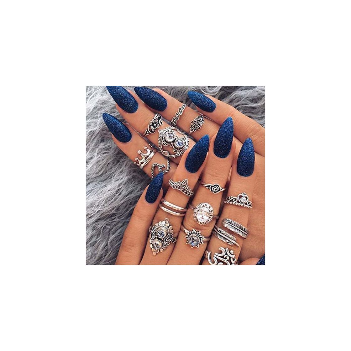 Social GUANGUA Anillos de Cristal púrpura Vintage para Mujer Conjunto de Anillo de