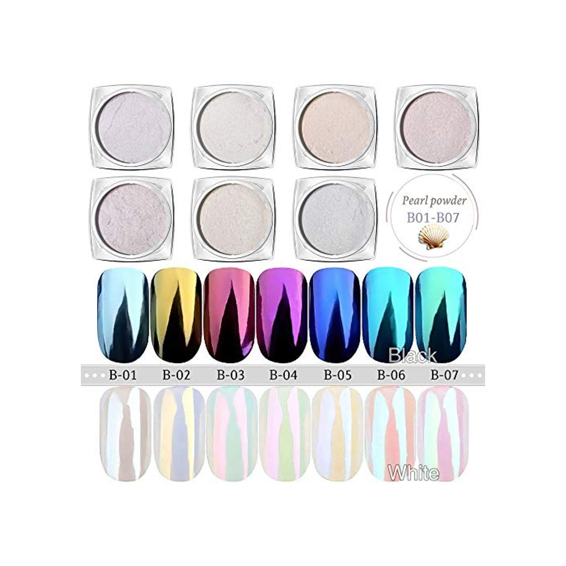 Product USHION 7 Jar Polvo de Perlas Nail Art Set Sirena Espejo Cromo