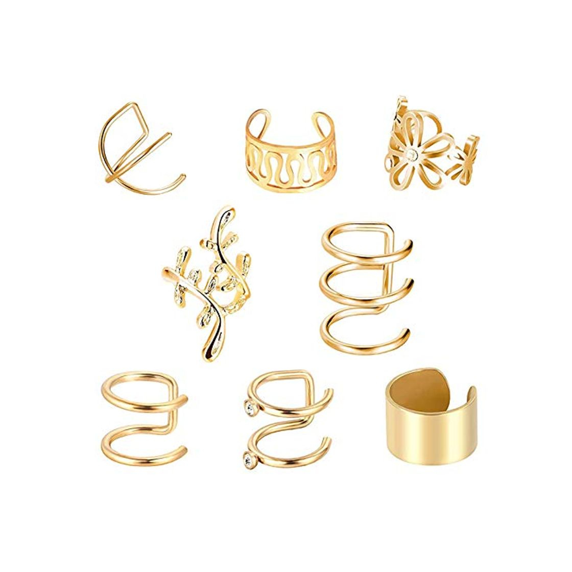 Social Oreja Falsa Sin Piercing Ear Cuff Acero Inoxidable Clip Cartílago Acero Inoxidable Hombres Inoxidable Sin Perforación Arete Arete No Perforantes Acero Clip Oreja Hombres y Mujeres 8 Piezas（Dorado）