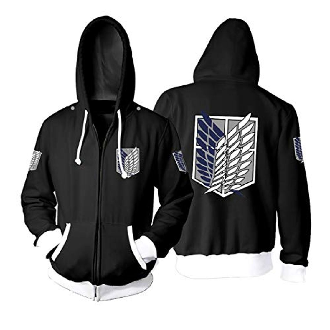 Productos Hombre Sudadera Attack on Titan Sweatshirt Hoodie con Capucha Cremallera Impresión Casual Deporte Manga Larga Suéter Pullover Otoño Invierno Negro L