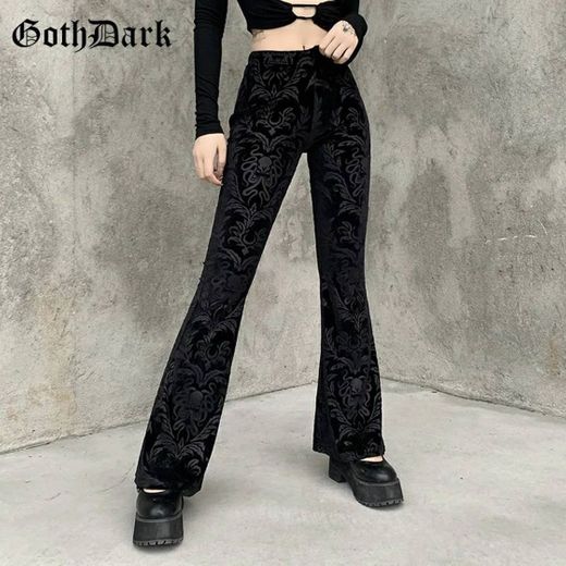 Goth escuro do vintage floral riscado gótico calças 
