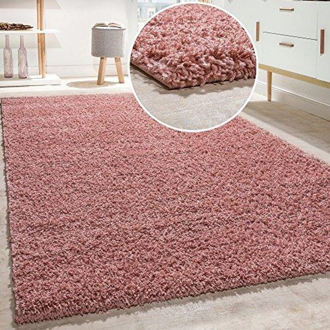 Home Alfombra Shaggy De Pelo Alto Y Largo De Alta Calidad Y Gran Espesor Del Hilo En Rosa Pastel Liso