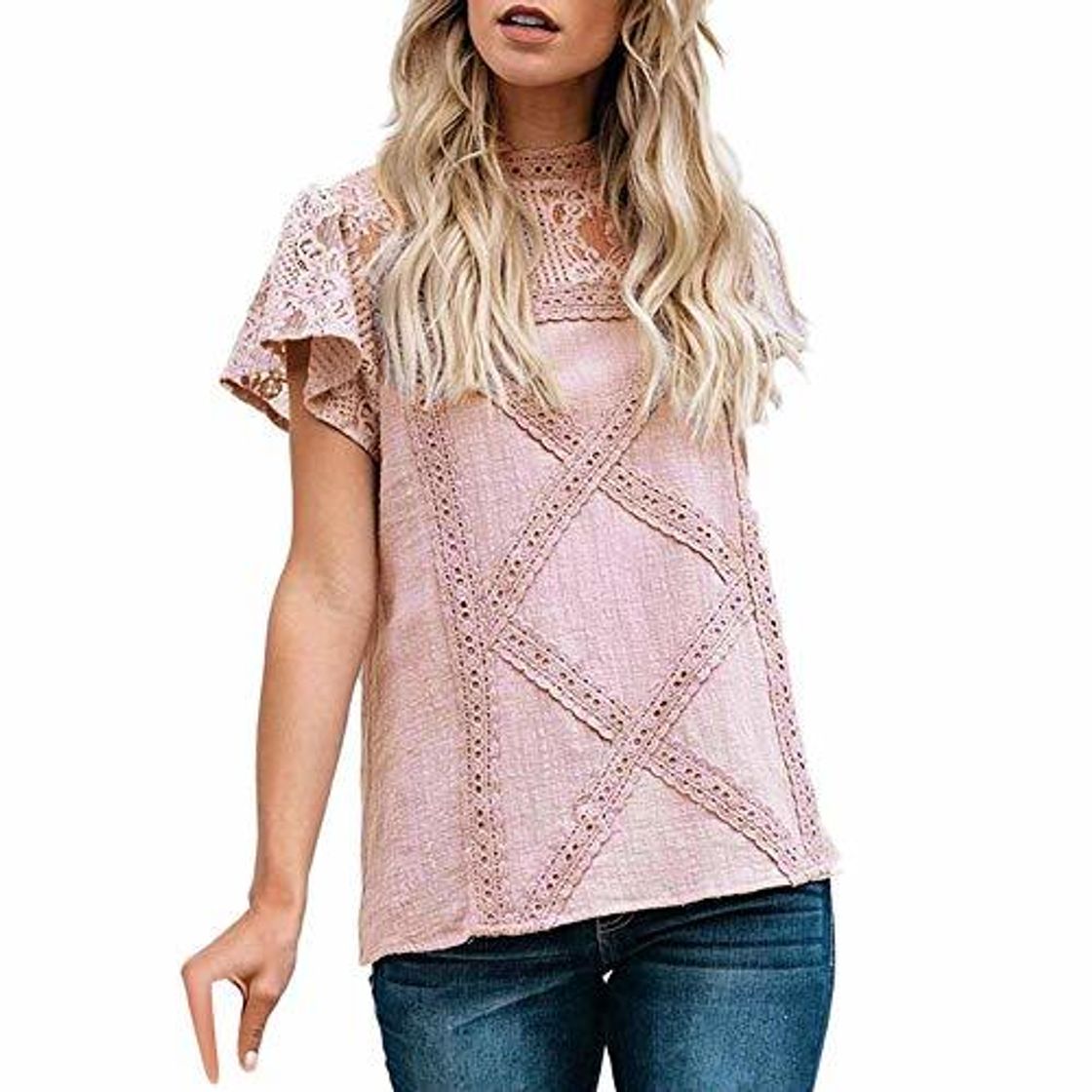 Social Camisetas Mujer SHOBDW Dia de la Mujer Verano Patchwork De Encaje Casual