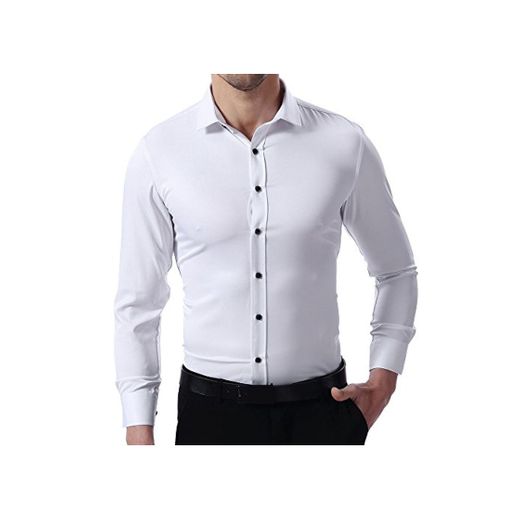 Camisa Bambú Fibra Hombre, Manga Larga, Slim Fit, Camisa Elástica Casual/Formal para