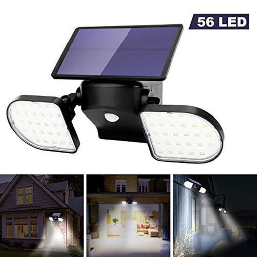 OUSFOT Luz Solar Exterior 56 LED Foco Solar con Sensor de Movimiento