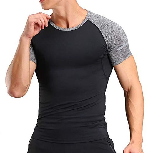 Hombres Bodybuilding Corto Manga Gym Men T Shirts Parte Superior Gimnasio Ropa de Deporte Poliéster y Spandex