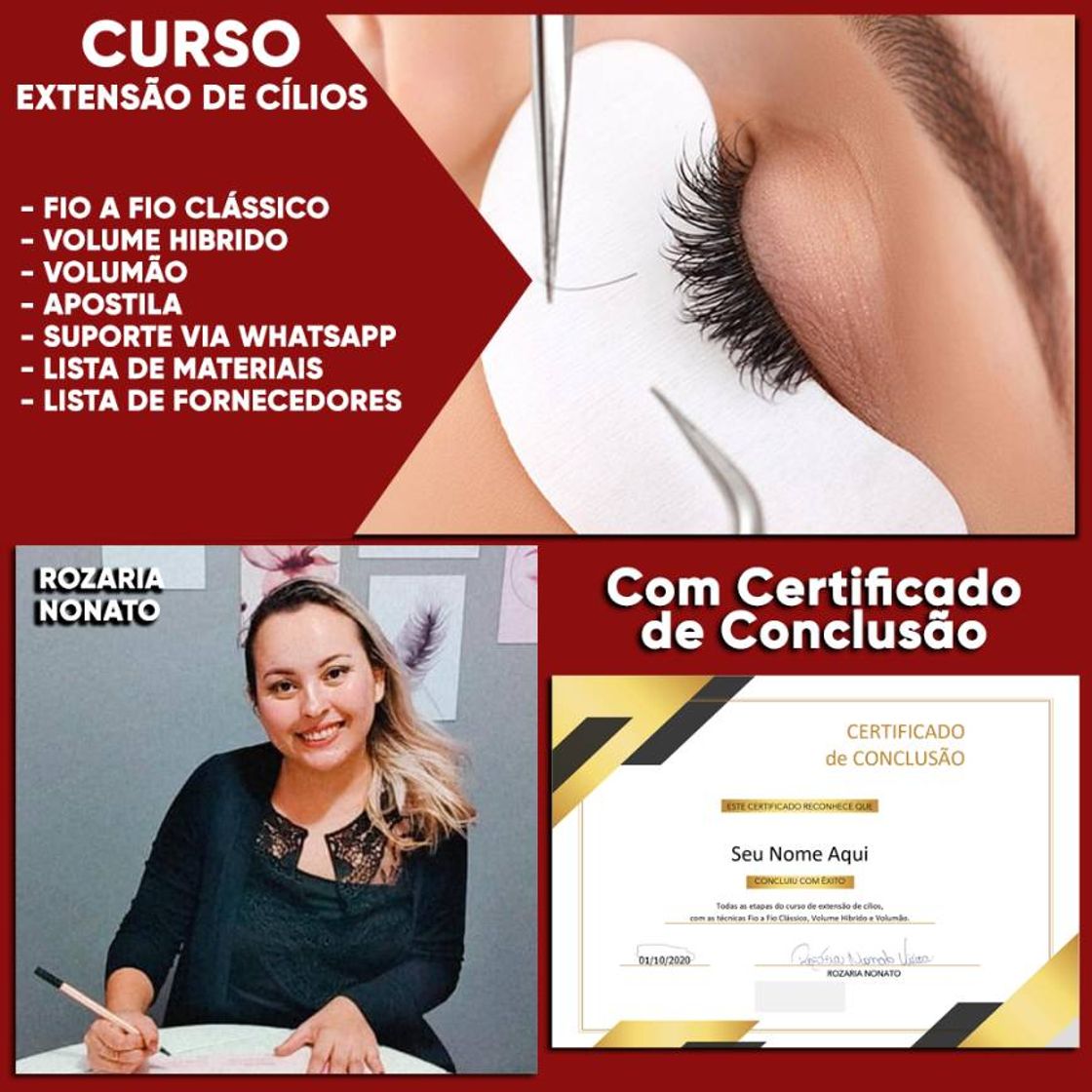 Fashion Curso Extensão de Cílios 3 técnicas - Rozaria Nonato

