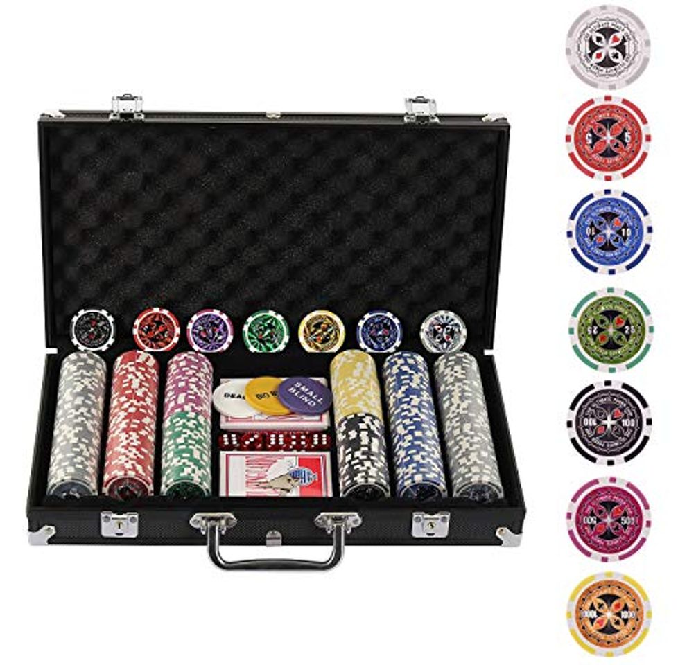 Social Display4top Juego de Póquercon 300 Chips Láser de Alta Calidad DE 12