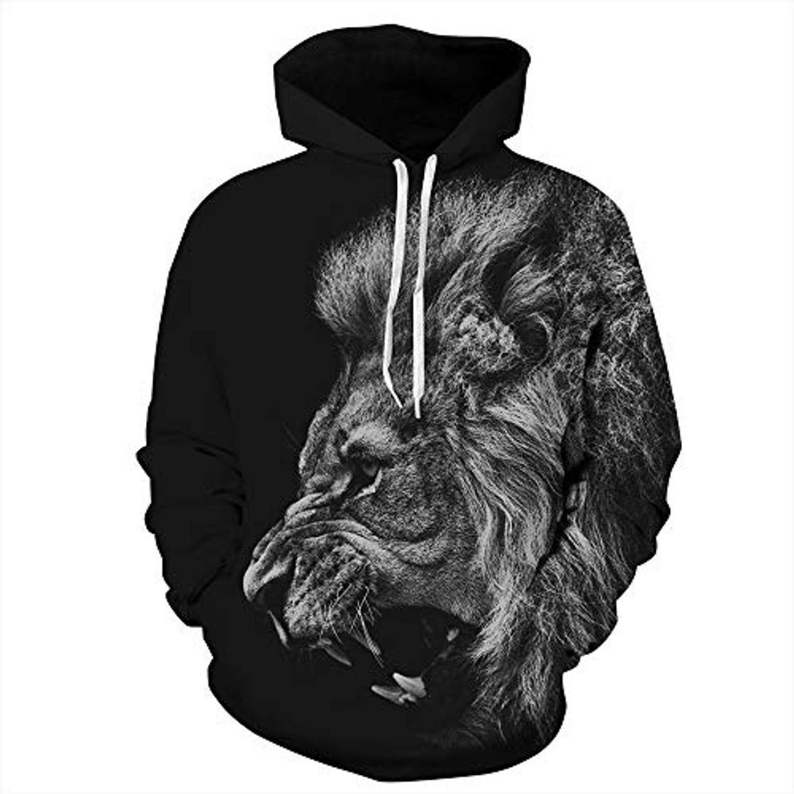 Social Hombres 3D Sudadera con Capucha Fresco Realista León Digital Impreso Bolsillo Canguro