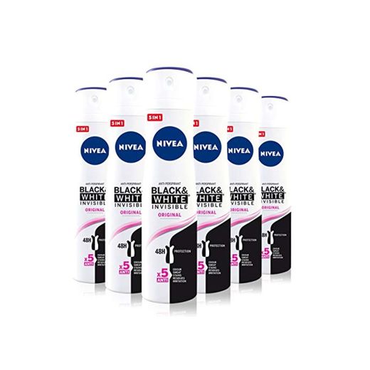 NIVEA Black & White Invisible Original Spray en pack de 6