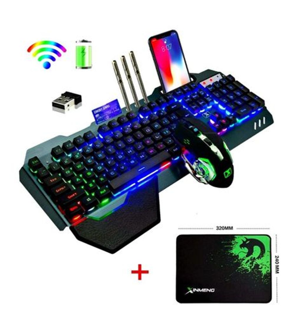 Videogames Wireless Keyboard and Mouse Rainbow LED Backlit Rechargeable