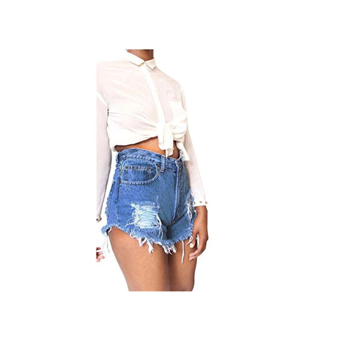 Social Mujeres De Cintura Alta con Flecos Casual Denim Pantalones Cortos Mujer Básicos