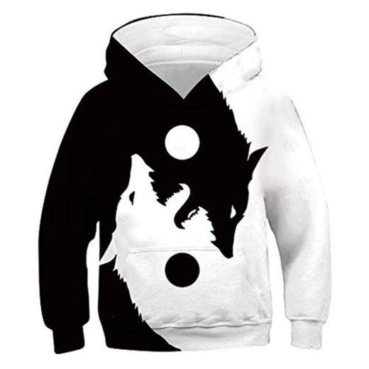 chicolife Cool Hoodies for Teen Girls Impreso en 3D Yin Yang Wolf Suéter Ligero Sudaderas de Manga Larga Jumpers Top con Capucha para la Fiesta de Navidad L