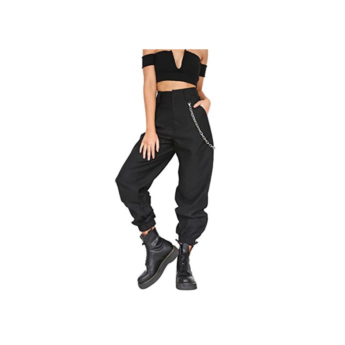 Producto LHWY-Pantalones Pantalones Cargo Color SóLido Mujer Hip Hop Harem Negro Casuales PantalóN