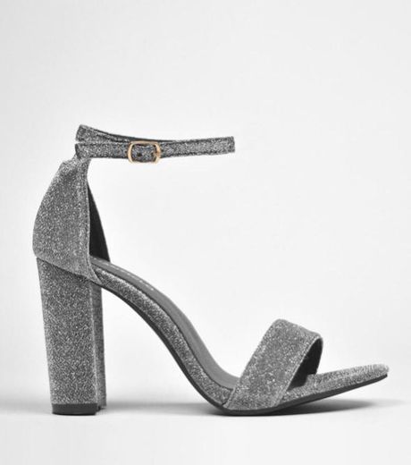 ANNIE - Grey glitter ankle strap heeled sandals