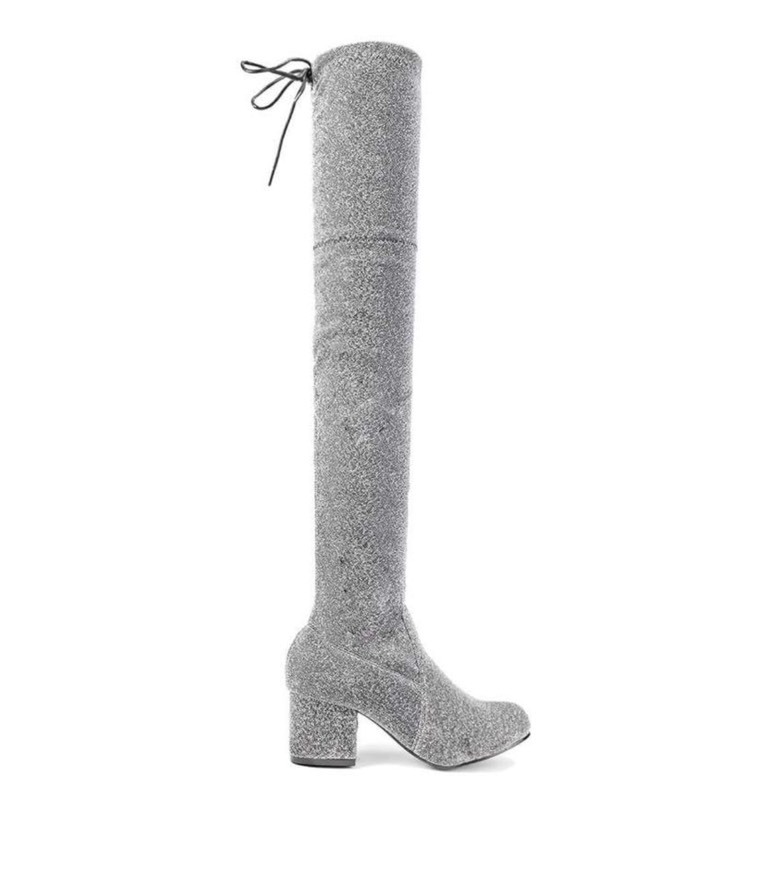 Moda CHARLOTTE - heeled over the knee boots in grey glitter