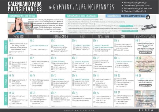 calendario principiantes - GYM VIRTUAL