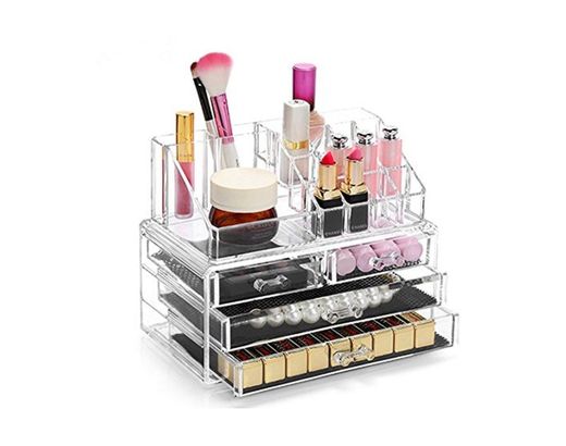 Display4top Caja acrílica Estante de maquillajes Maquillaje Cosméticos Joyería Organizador
