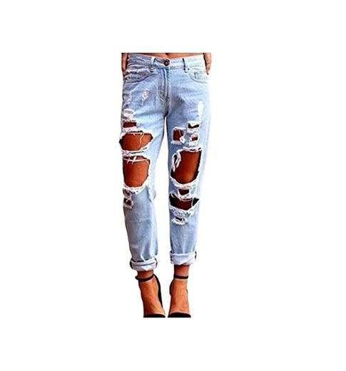 Kasen Pantalones Sueltos Mujer Vaqueros Rotos Agujero Jeans Casuales Azul Claro S