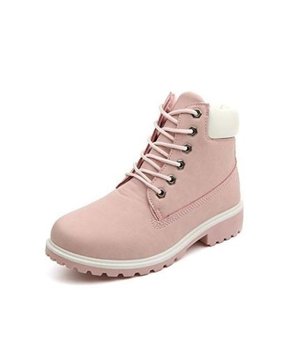 Minetom Mujer Retro Otoño Invierno Botines Calentar Botas De Nieve Anti-deslizante Lazada Zapatos Botas de Trabajo Pink EU 39