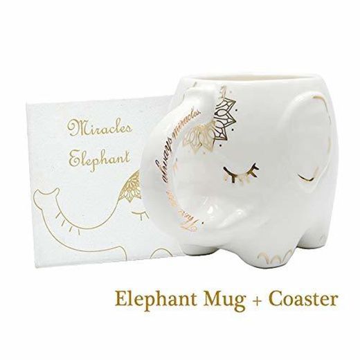 Taza de café de elefante con posavasos Taza de leche de té