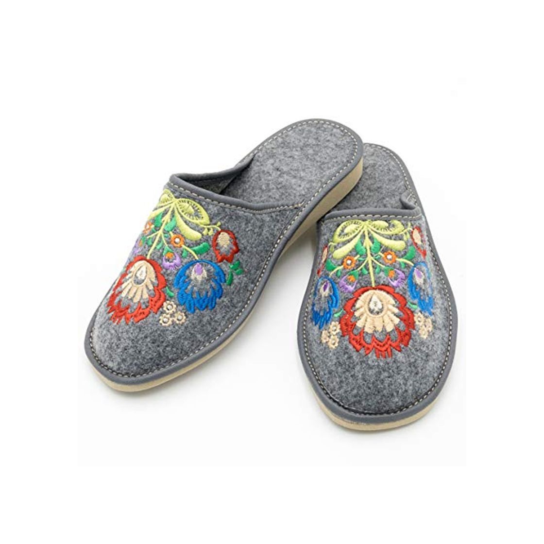 Fashion Absoft - Pantuflas para mujer de 100 % fieltro con bordado floral