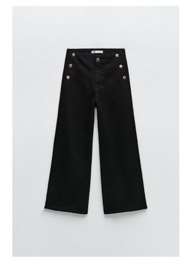 Jeans Wide Leg Cropped Bottons