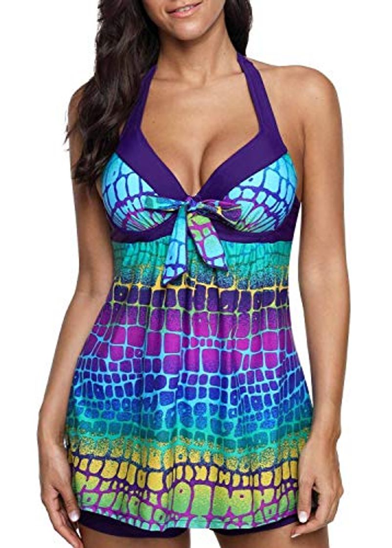 Social Planos de las mujeres Sexy traje de baño más del tamaño gradiente de trajes de baño traje de baño de las señoras de acolchado de la vendimia Dos pedazos del halter del traje de baño con pantalones cor