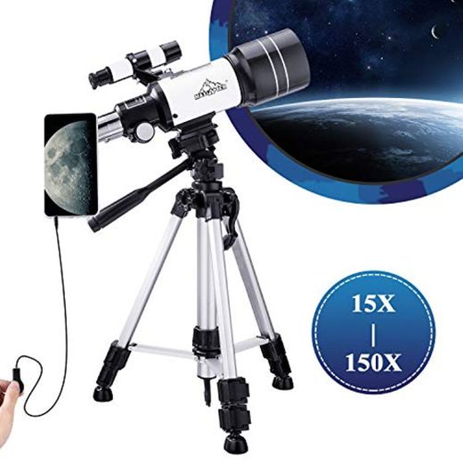 Telescopio para niños principiantes astronomía, 150 x alcance de viaje portátil 300