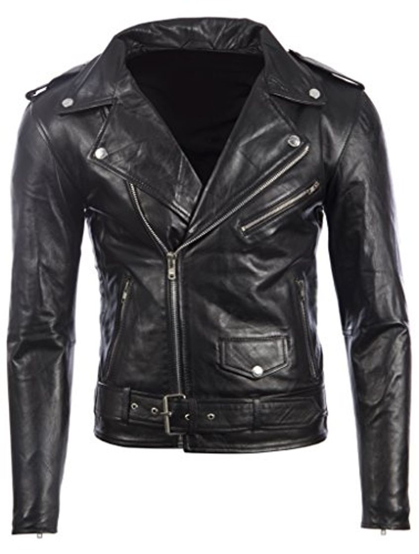 Social Aviatrix Chaqueta Biker para Hombre con Cinturon En Piel De Vacuno Real