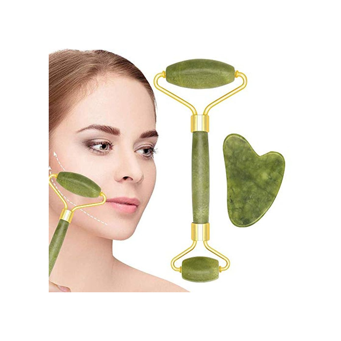 Product Rodillo de Jade,Jade Roller Masajeador,Facial Masaje Piedra Gua Sha Jade,Natural Jade Roller