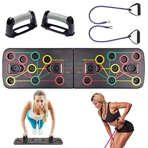 Minetom 13 en 1 Tablero para Flexiones Multifuncional Push Up Board System Gym Grizzly Tilt Board con Banda de Goma