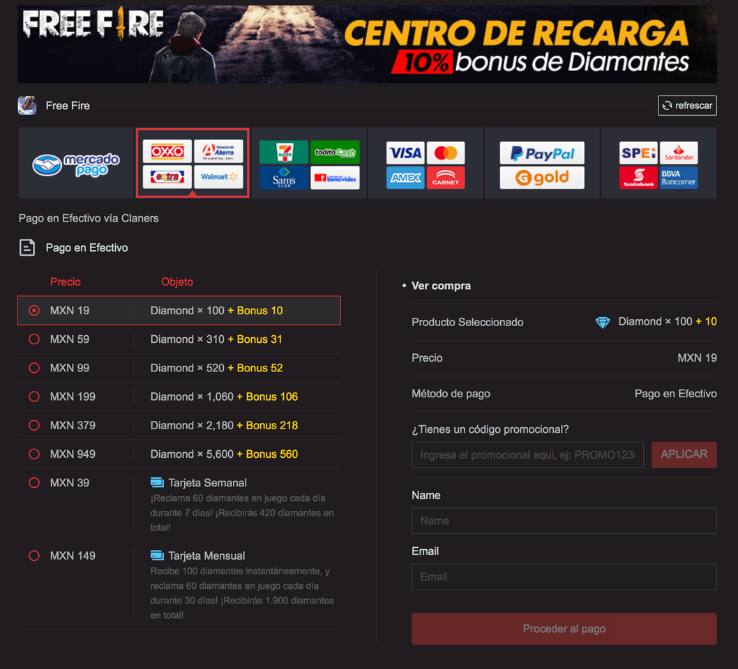 Moda Recargas Free Fire 110 Diamonds

