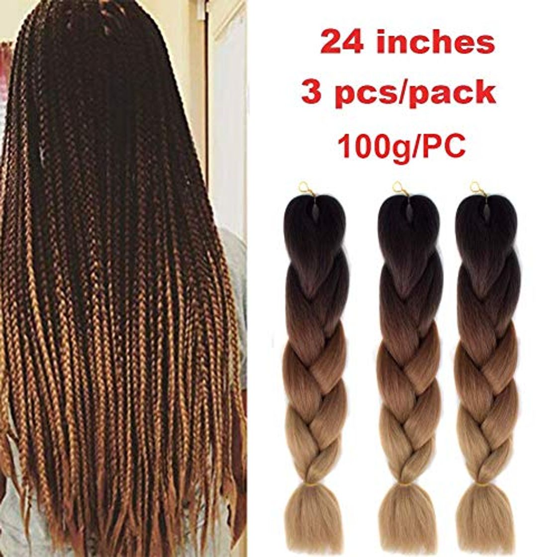 Beauty Kanekalon Xpressions - Extensiones de pelo trenzado Ombre 3 tonos de 60