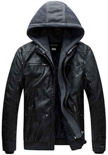 Wantdo Chaqueta Cuero Piel de Vestir para Hombre Negro XX