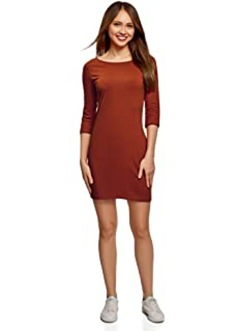 Social oodji Collection Mujer Vestido Midi con Escote en la Espalda, Verde, ES