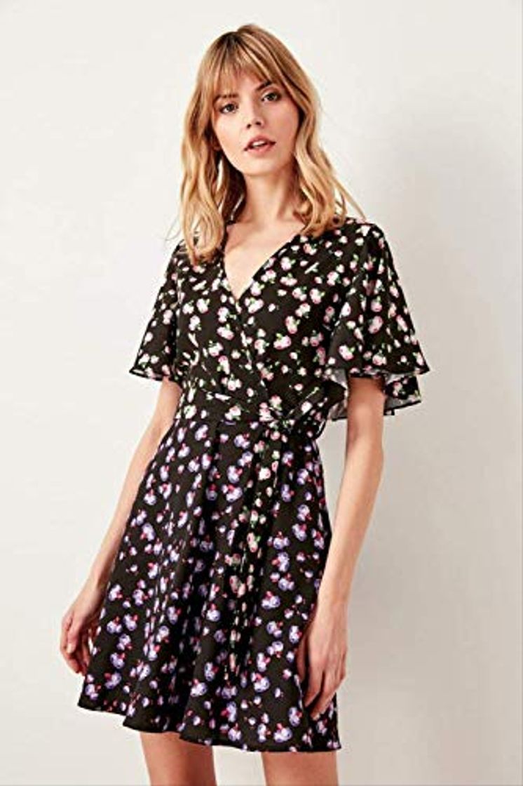 Social MANQUNYH Vestido Vestido De Moda De Verano Elegante para Mujer Honda con Cuello En V Glamour Clásico Falda Corta Tela Cómoda Vestido De Gama Alta Niñas Sin Mangas Cuello Redondo Vestidos De Flores R