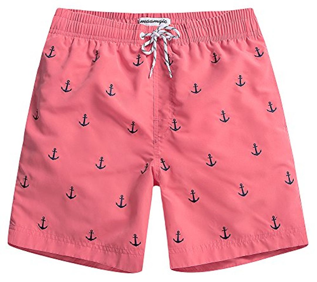 Social MaaMgic Trajes de baño para Hombres Bañador para Vacaciones en la Playa Secado rápido Piscina Nadar Rosa Ancla M