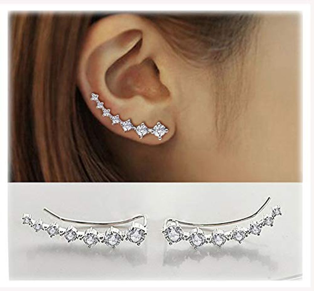 Social 7 Cristales Ear Cuffs Hoop Climber S925 Sterling Pendientes de plata Pendiente