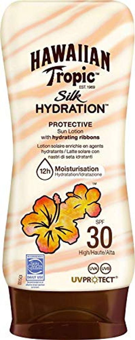 Social Hawaiian Tropic Silk Hydration Protective - Loción Solar Protectora con índice SPF 30 con cintas de seda hidratantes y resistente al agua, formato 180 ml