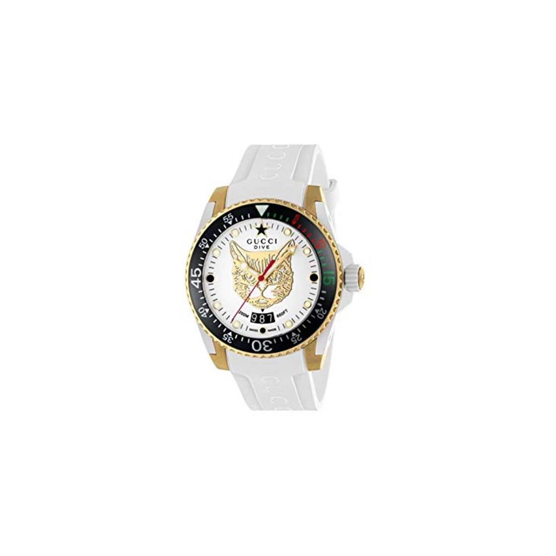 Moda Gucci Reloj de Buceo cauuciu Carcasa Blanca con pvd con Oro Amarillo