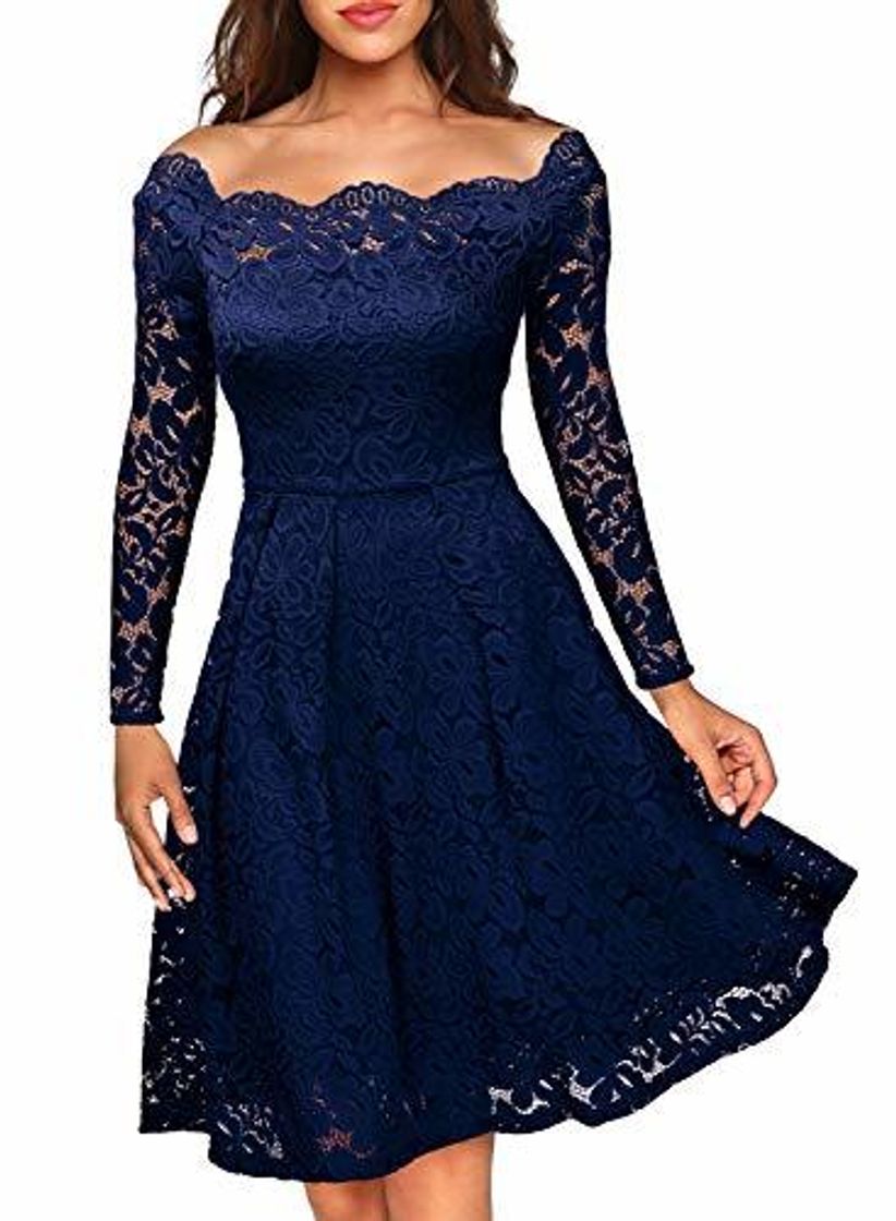 Social Miusol Vintage Encaje Floral Coctel Vestido Corta para Mujer Azul XX-Large