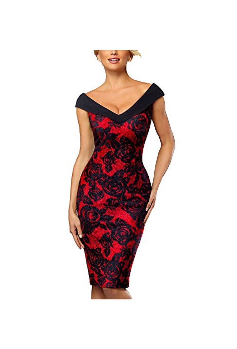 Social HOMEYEE Vestido de cóctel Floral sin Mangas con Cuello en V sin